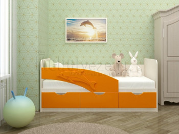 Дельфин-3 Кровать детская 3 ящика без ручек 1.6 Оранжевый глянец в Раздолинске - razdolinsk.mebel54.com | фото
