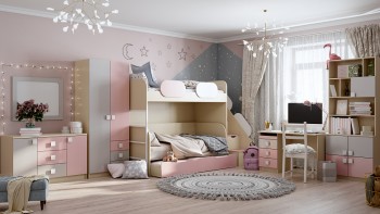 Детская комната Грэйси (Розовый/Серый/корпус Клен) в Раздолинске - razdolinsk.mebel54.com | фото