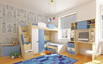 Детская комната Скай (Синий/Белый/корпус Клен) в Раздолинске - razdolinsk.mebel54.com | фото
