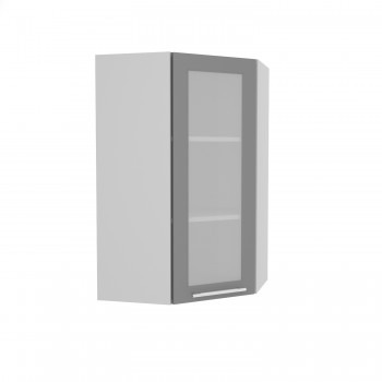 Гарда ВПУС 550 шкаф верхний угловой со стеклом высокий (Белый Эмалит/корпус Серый) в Раздолинске - razdolinsk.mebel54.com | фото