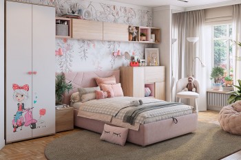 Комплект детской мебели Алина К2 Дуб мария/белый/нежно-розовый велюр в Раздолинске - razdolinsk.mebel54.com | фото
