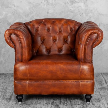 Кресло кожаное Лофт Честер-Нью (Коричневый, Рыжий) в Раздолинске - razdolinsk.mebel54.com | фото