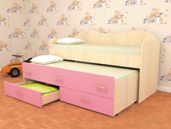 Кровать детская Нимфа двухместная 2.0 Дуб молочный/Розовый в Раздолинске - razdolinsk.mebel54.com | фото