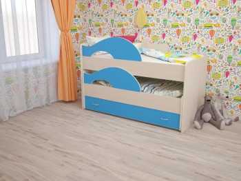 Кровать детская Радуга 1600 Млечный дуб/Голубой в Раздолинске - razdolinsk.mebel54.com | фото