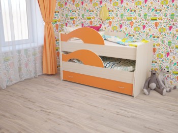 Кровать детская Радуга 1600 Млечный дуб/Оранжевый в Раздолинске - razdolinsk.mebel54.com | фото