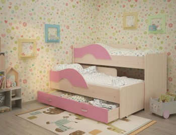 Кровать детская Радуга 1600 Млечный дуб/Розовый в Раздолинске - razdolinsk.mebel54.com | фото