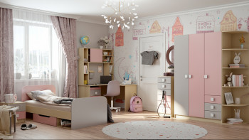 Кровать Грэйси 1650х750 (Розовый/Серый/корпус Клен) в Раздолинске - razdolinsk.mebel54.com | фото