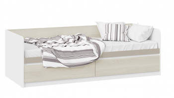 Кровать «Сканди» с 2 ящиками Дуб Гарден/Белый/Глиняный серый в Раздолинске - razdolinsk.mebel54.com | фото