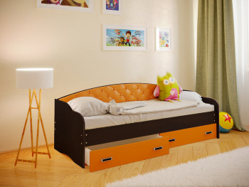 Кровать Софа-8 с мягкой спинкой (900х1900) Венге/Оранжевый в Раздолинске - razdolinsk.mebel54.com | фото