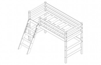 Кровать Соня вариант 6 полувысокая с наклонной лестницей Белый полупрозрачный в Раздолинске - razdolinsk.mebel54.com | фото
