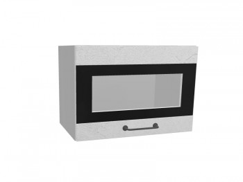 Лофт ПГСФ 500 шкаф верхний горизонтальный со стеклом и фотопечатью (Штукатурка белая/корпус Серый) в Раздолинске - razdolinsk.mebel54.com | фото