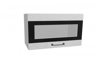 Лофт ПГСФ 600 шкаф верхний горизонтальный со стеклом и фотопечатью (Штукатурка белая/корпус Серый) в Раздолинске - razdolinsk.mebel54.com | фото