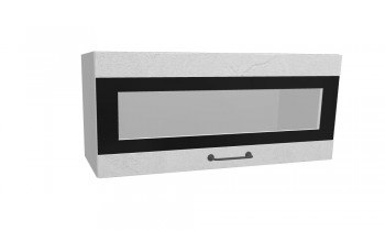 Лофт ПГСФ 800 шкаф верхний горизонтальный со стеклом и фотопечатью (Штукатурка белая/корпус Серый) в Раздолинске - razdolinsk.mebel54.com | фото