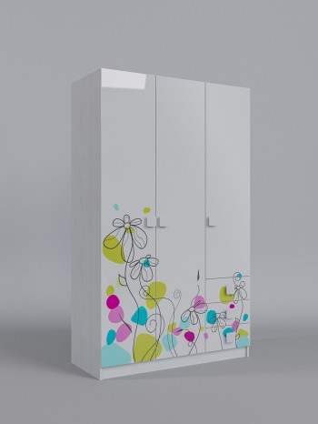 Шкаф 3-х створчатый с ящиками Флёр (Белый/корпус Выбеленное дерево) в Раздолинске - razdolinsk.mebel54.com | фото