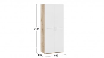 Шкаф для одежды с 2-мя дверями «Фьюжн» Дуб Делано/Белый глянец в Раздолинске - razdolinsk.mebel54.com | фото