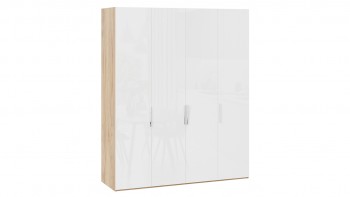 Шкаф для одежды с 4 глухими дверями «Эмбер» Яблоня Беллуно/Белый глянец в Раздолинске - razdolinsk.mebel54.com | фото
