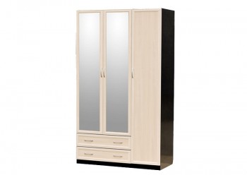 Шкаф для платья и белья 3-х дверный с профилем МДФ с 2 малыми зеркалами Венге/Дуб выбеленный в Раздолинске - razdolinsk.mebel54.com | фото