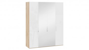 Шкаф комбинированный с 2 глухими и 2 зеркальными дверями «Эмбер» Яблоня Беллуно/Белый глянец в Раздолинске - razdolinsk.mebel54.com | фото