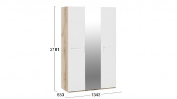 Шкаф комбинированный с 3-мя дверями «Фьюжн» Дуб делано/Белый глянец в Раздолинске - razdolinsk.mebel54.com | фото