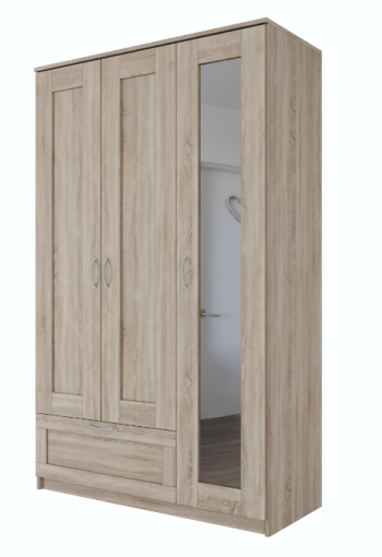 Шкаф трехдверный Сириус с зеркалом и 1 ящиком дуб сонома в Раздолинске - razdolinsk.mebel54.com | фото
