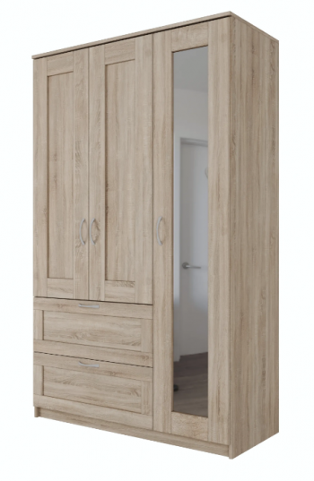 Шкаф трехдверный Сириус с зеркалом и 2 ящиками дуб сонома в Раздолинске - razdolinsk.mebel54.com | фото